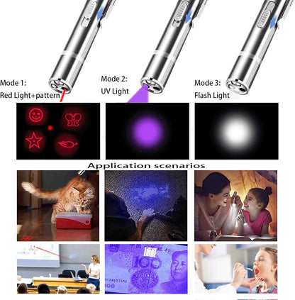 Interactive Toys for Indoor Cats & Dogs 5 Graphic Conversions Pointer Cat Toys & Dogs USB Recharge UV Flashlight Find Cat Ringworm Flashlight Clicker Pen for Indoor