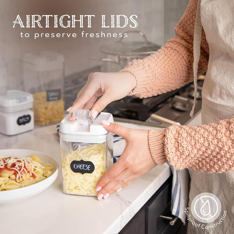 Airtight Storage Containers, Clear Plastic, Lid Lock, Stickers, Various Sizes, , Dry Storage Organization for Kitchen and Pantry, (Set of 7)