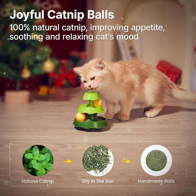 Potaroma Mini Sized Cat Toys with Catnip on Top, 2-Level Roller Turntable, Interactive Indoor Kitty Toys, 5.5 Inches, for Physical Exercise and Play