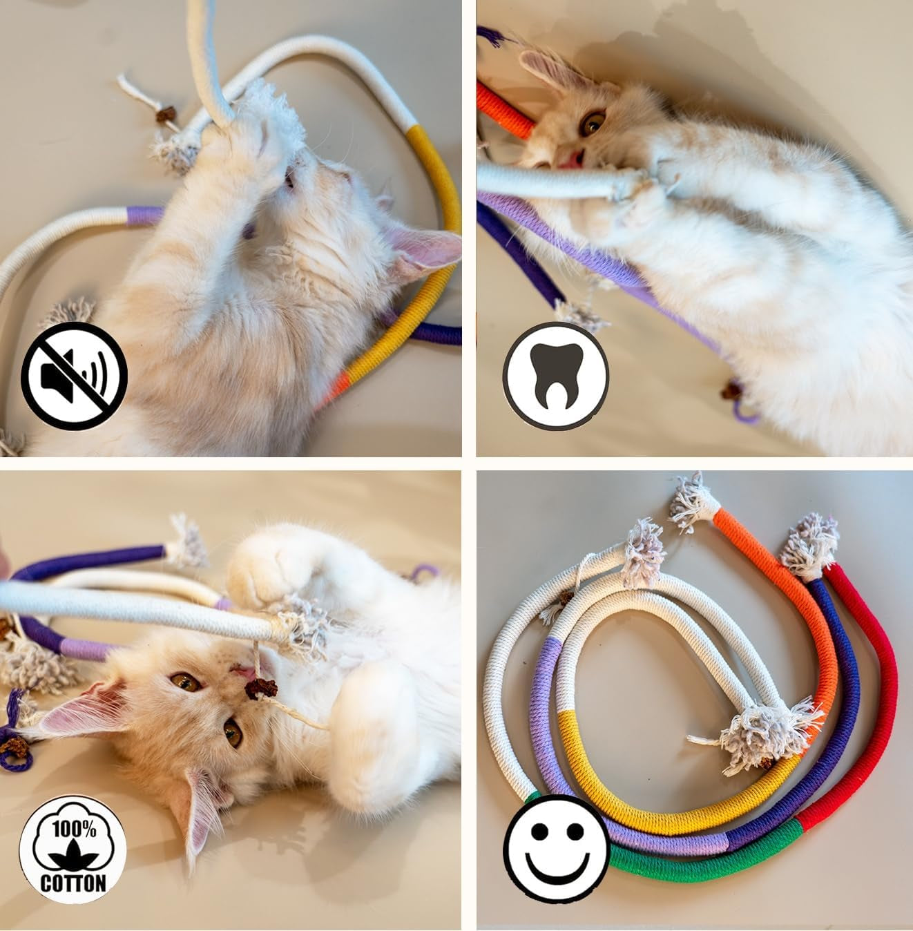 Petelligent 3-Pack Bent Cat Rope Toy, Pet Chew Toys, Interactive Tease Toys for Cats and Kittens, Bite-Proof Playthings, Cotton Rope Kitten Toys for Dental Care and Stress Relief, Pet Supplies