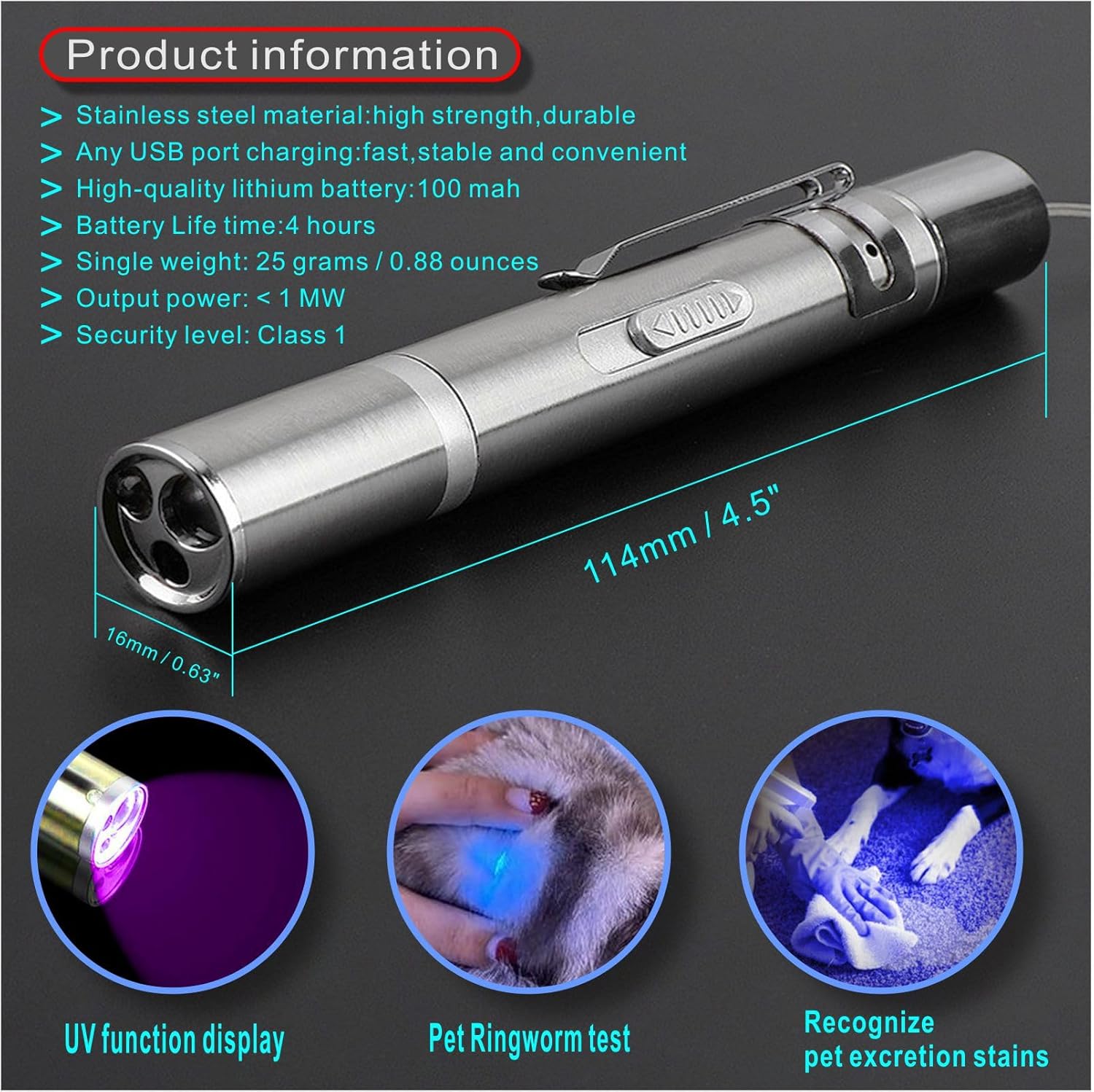 Interactive Toys for Indoor Cats & Dogs 5 Graphic Conversions Pointer Cat Toys & Dogs USB Recharge UV Flashlight Find Cat Ringworm Flashlight Clicker Pen for Indoor