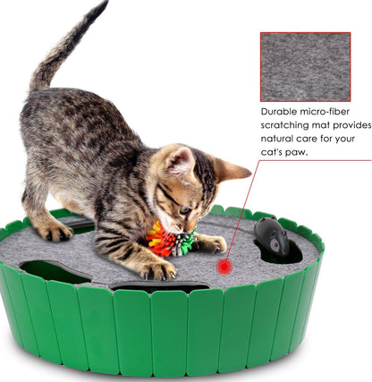 Interactive Electronic Cat Toy with Running Mouse - Automatic Teaser for Indoor Cats, Engaging Hide and Seek Play for Cats and Kittens, Green