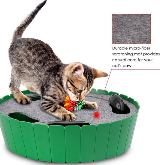 Interactive Electronic Cat Toy with Running Mouse - Automatic Teaser for Indoor Cats, Engaging Hide and Seek Play for Cats and Kittens, Green