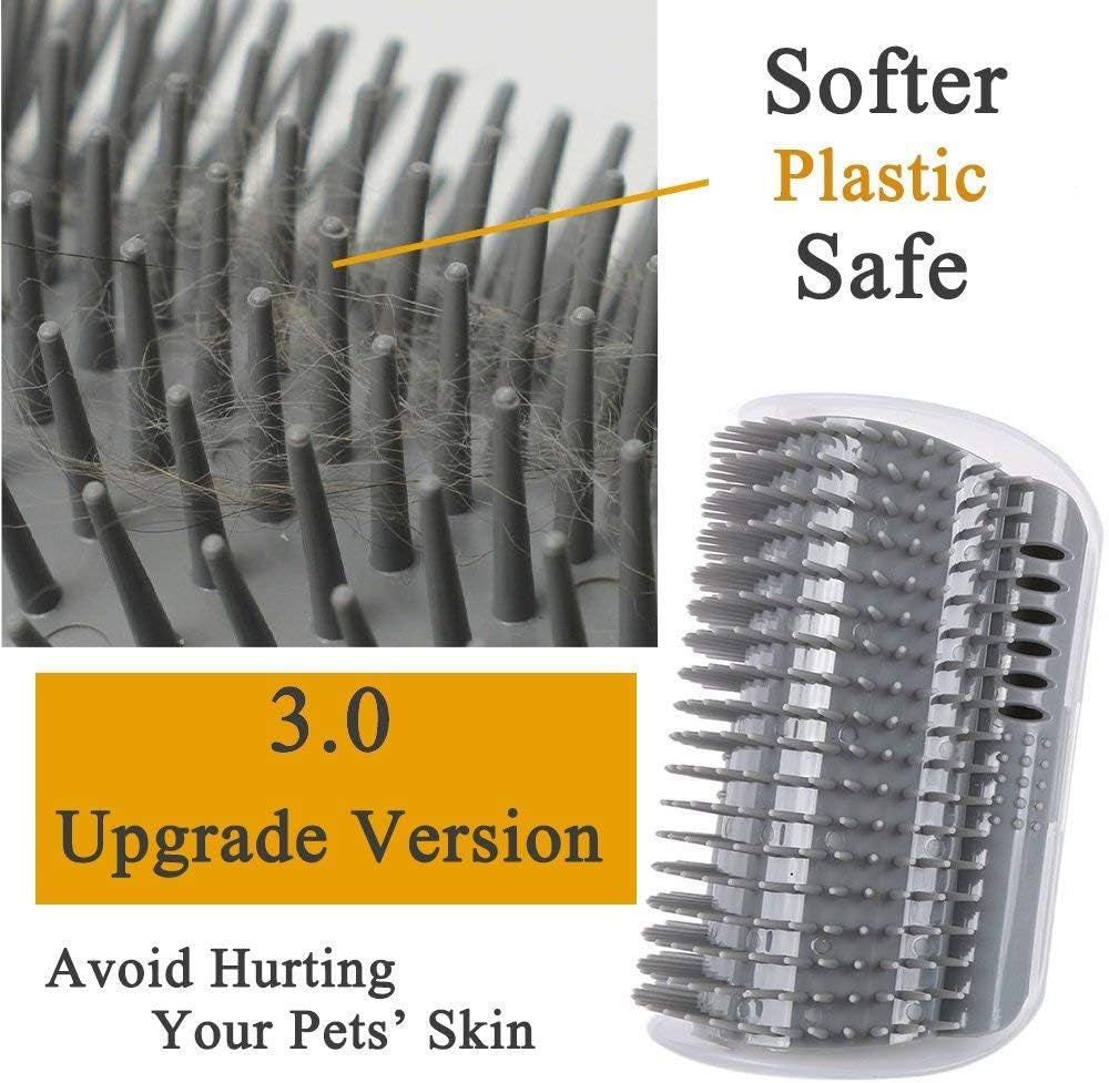 3.0 Softer Cat Self Groomer with Catnip, Dog Cat Corner Groomer,Wall Corner Scratcher Comb,Grooming Massage Brush, Perfect Scratch Massager Tool for Long & Short Fur Kitten/Puppy