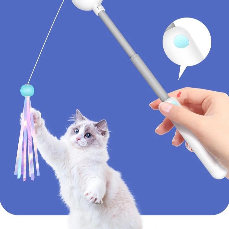 3 in 1 Laser Pointer Cat Teaser Catnip Holder Expandable 3.2” Rope Feathered/Ribbon Head