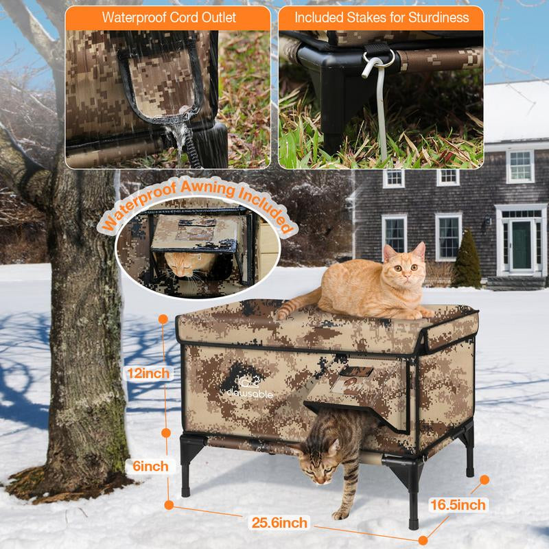 Clawsable Indestructible Heated Cat House for outside Cats Winter, 100% Weatherproof, Safe Escape Door, Insulated Outdoor Cat Shelter with Heater for Feral Barn Cat Kitty