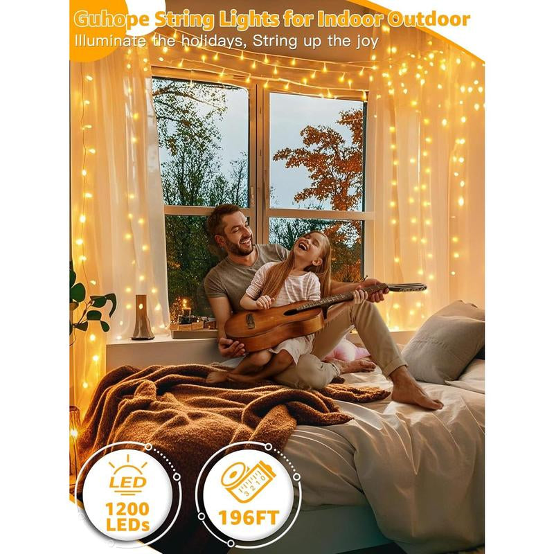 Outdoor String Lights 1200LED 196FT, Waterproof String Lights with Remote and Timer, 8 Modes Dimmable Fairy Lights for Indoor Outdoor Wedding Party Holiday Decorations (Warm White)