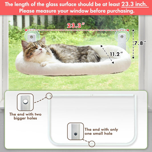 AMOSIJOY Cordless Cat Window Perch, Cat Hammock for Window with 4 Strong Suction Cups, Solid Metal Frame and Soft Cover, Foldable Cat Beds for Indoor Cats…
