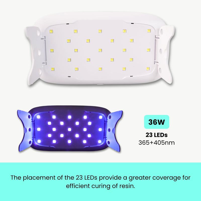 Makerflo UV Resin Lamp – 36W, 23 LED Bulbs, 365-405Nm Curing, USB-C Rechargeable, Wireless/Wired, 3 Timer Modes, Digital Display, Adjustable Legs – Perfect for Resin Crafts & Jewelry