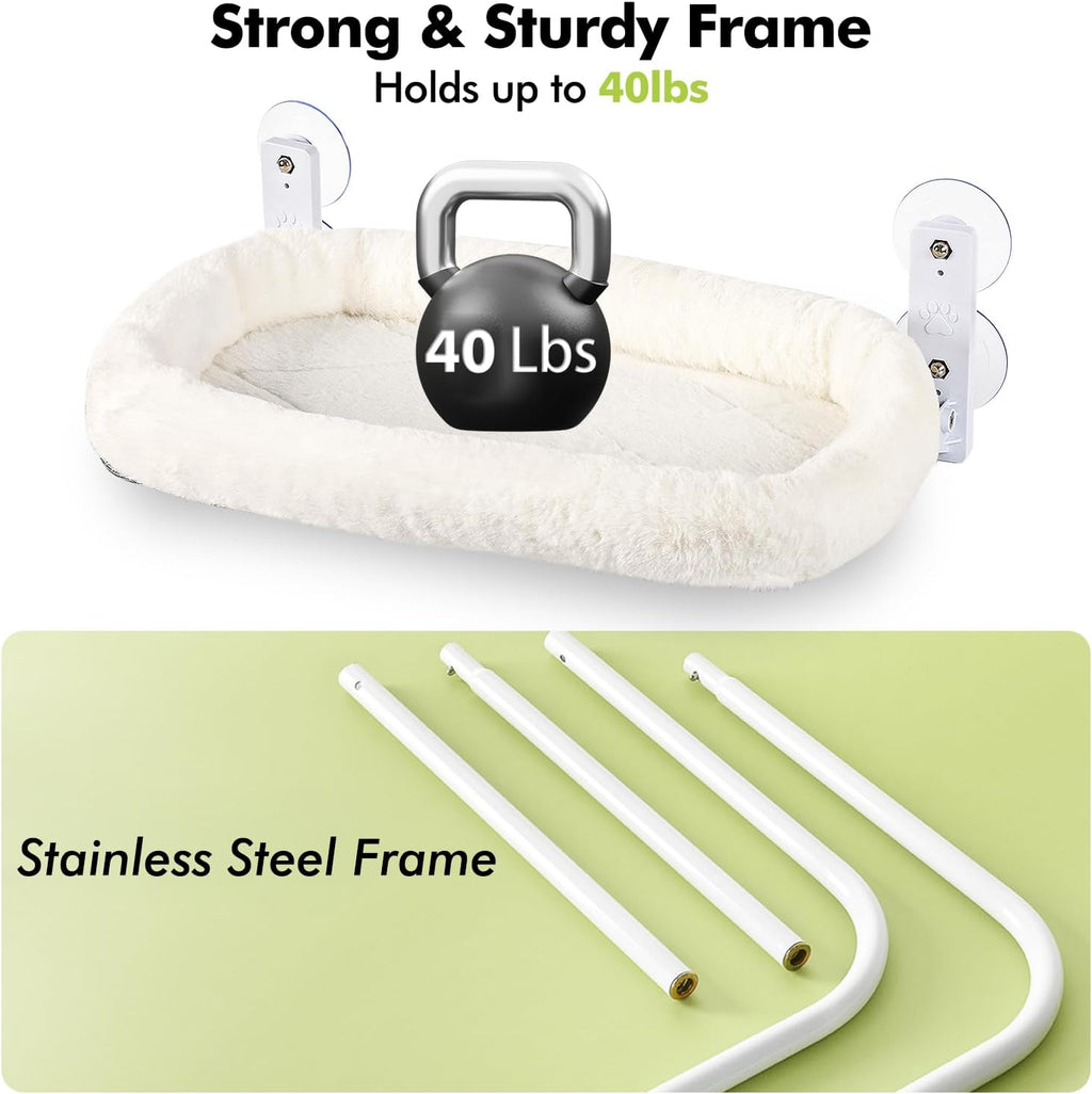 AMOSIJOY Cordless Cat Window Perch, Cat Hammock for Window with 4 Strong Suction Cups, Solid Metal Frame and Soft Cover, Foldable Cat Beds for Indoor Cats…