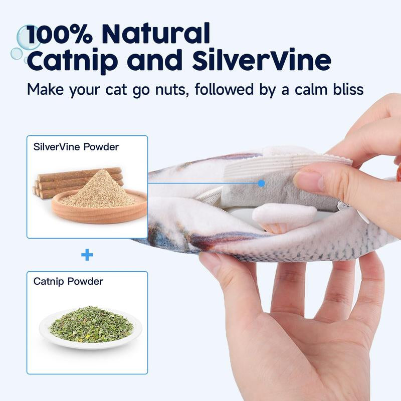 Potaroma Cat Toys Flopping Fish with Silvervine and Catnip, Moving Cat Kicker, Floppy Wiggle Fish Toy for Small Dogs, Interactive Motion Kitten Exercise Toys 10.5"