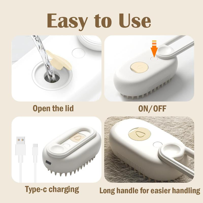 Steamy Pet Groomer–3-In-1 Adjustable Mist & Silicone Massage Brush for Cats & Dogs, One-Click Clean Deshedding & Detangling Tool, 2025 Upgrade