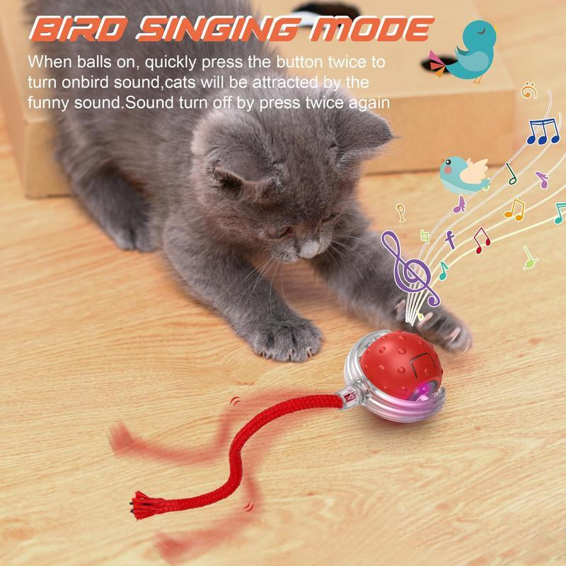 Interactive Rolling Cat Toys Ball for Indoor Cats Chirping & Motion Activate Cat Toys Pet Smart Interactive Electric Automatic Exercise Toy Wand