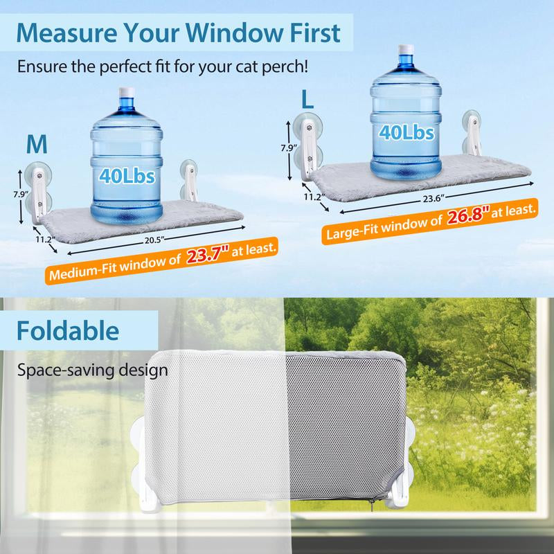 Cat Window Bed Cat Window Hammock – Cozy Reversible Fabric, Strong Suction, Easy Install