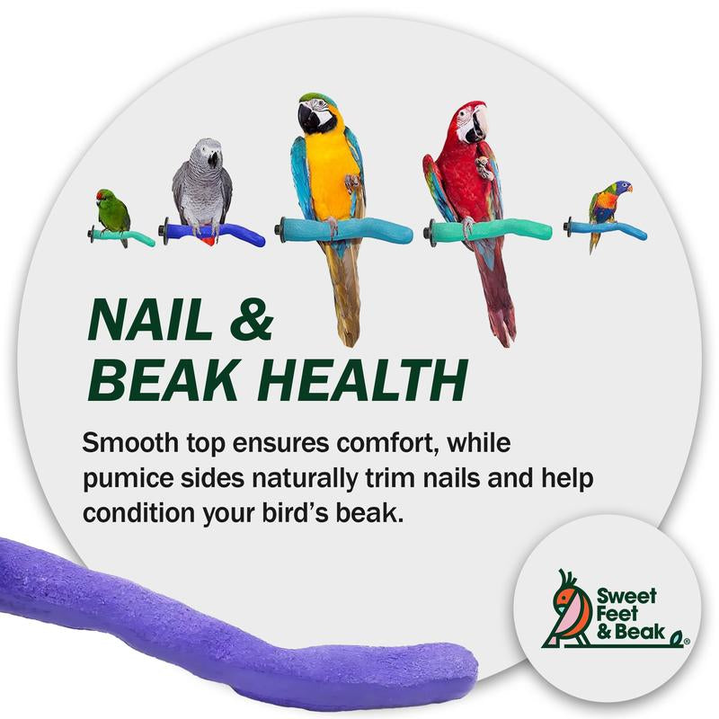 Sweet Feet & Beak Safety Pumice Bird Perch, Large 1-1/2" X 12" - Lightweight Nail Trimming Perch for Parrots, Healthy Beak & Feet - Cage Accessory