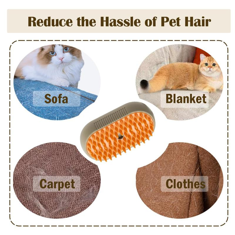 Steamy Pet Groomer–3-In-1 Adjustable Mist & Silicone Massage Brush for Cats & Dogs, One-Click Clean Deshedding & Detangling Tool, 2025 Upgrade