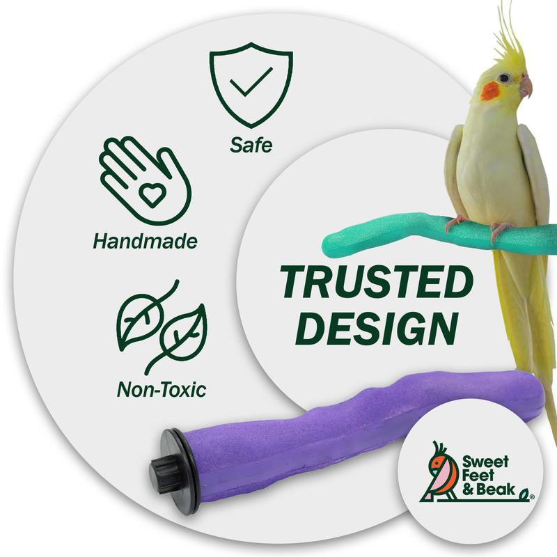 Sweet Feet & Beak Safety Pumice Bird Perch, Large 1-1/2" X 12" - Lightweight Nail Trimming Perch for Parrots, Healthy Beak & Feet - Cage Accessory