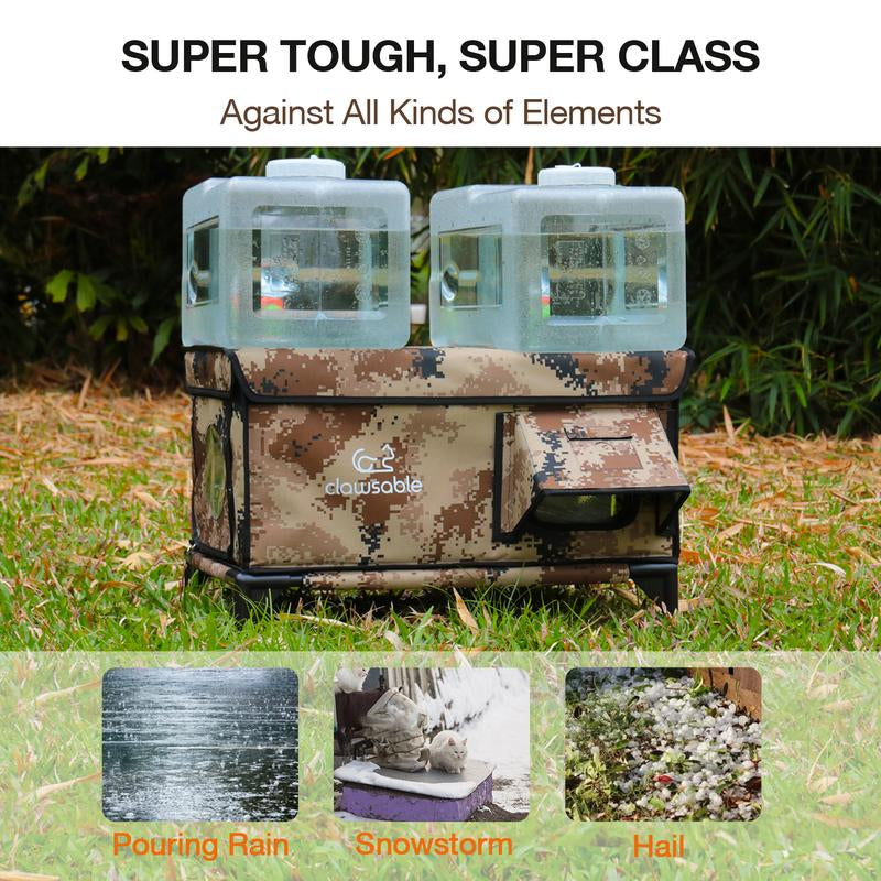 Clawsable Indestructible Heated Cat House for outside Cats Winter, 100% Weatherproof, Safe Escape Door, Insulated Outdoor Cat Shelter with Heater for Feral Barn Cat Kitty