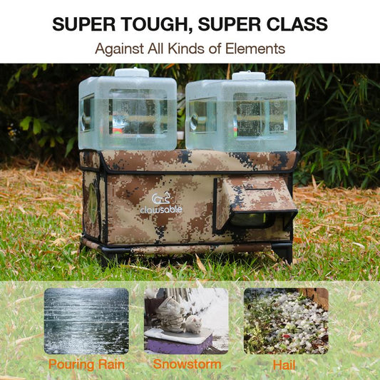 Clawsable Indestructible Heated Cat House for outside Cats Winter, 100% Weatherproof, Safe Escape Door, Insulated Outdoor Cat Shelter with Heater for Feral Barn Cat Kitty