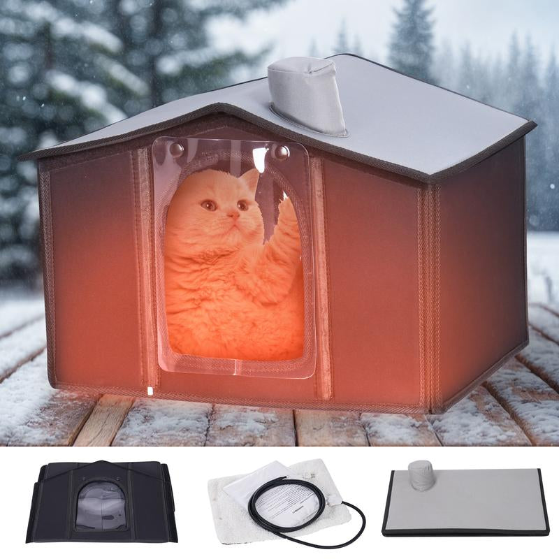 Rengue Heated Cat House for Outside, Feral Cat Shelter, Waterproof Outdoor Heated Cat House, Cat Houses for Outdoor Cats, Warming Cold Weather House with Heated Pad for Winter