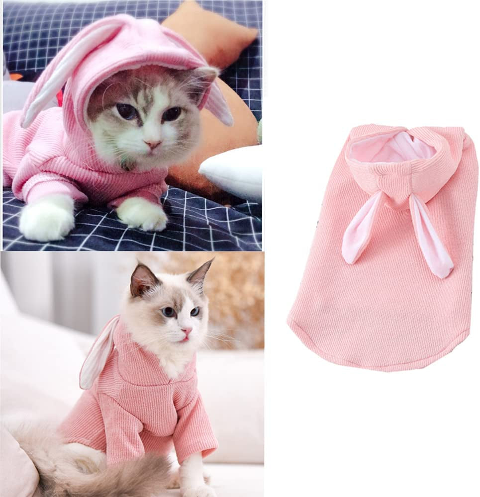 ANIAC Dog Hoodies Sweatshirt with Bunny Ears Spring Puppy Clothes for Small Dog Girl Boy Soft Doggy Sweater Cat Apparel Pet Clothing for Kitten Pomeranian Chihuahua (Small, Pink)