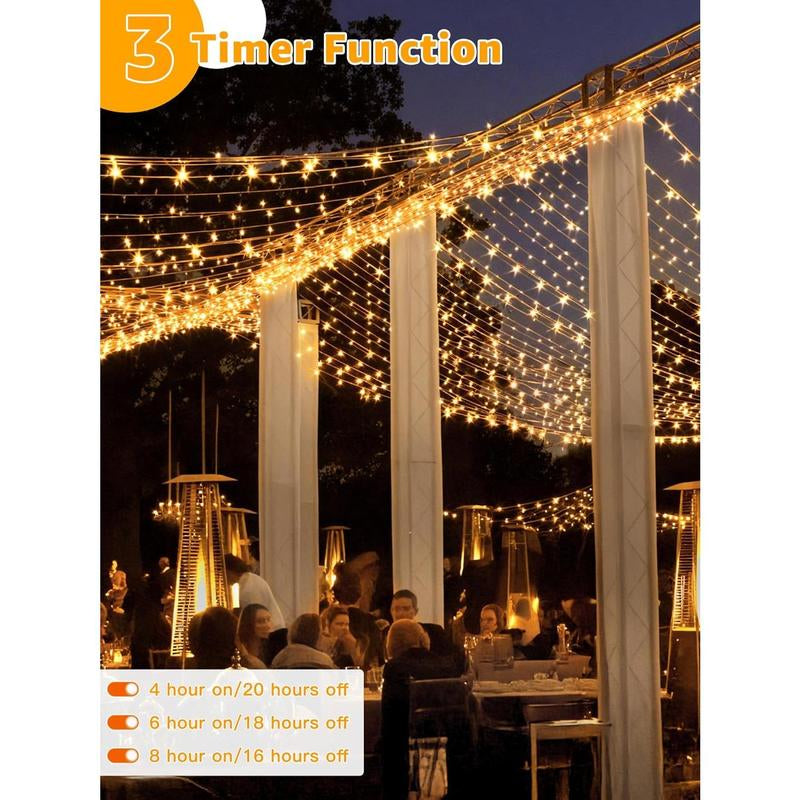 Outdoor String Lights 1200LED 196FT, Waterproof String Lights with Remote and Timer, 8 Modes Dimmable Fairy Lights for Indoor Outdoor Wedding Party Holiday Decorations (Warm White)