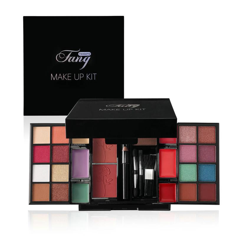 Makeup Kit with All Color Pack Value Set for Flawless Evening Look - Includes Eyeshadows, Blushes, Lipsticks & Essential Tools - Sleek Black Storage Case Makeup Bundle Box Evening Set Storage Cosmetic Lash and Lid Cleaning No Smudge Hydrating Eye Shadow