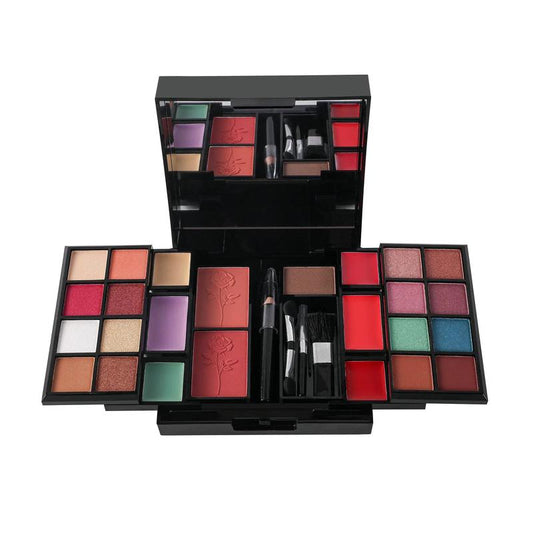 Makeup Kit with All Color Pack Value Set for Flawless Evening Look - Includes Eyeshadows, Blushes, Lipsticks & Essential Tools - Sleek Black Storage Case Makeup Bundle Box Evening Set Storage Cosmetic Lash and Lid Cleaning No Smudge Hydrating Eye Shadow