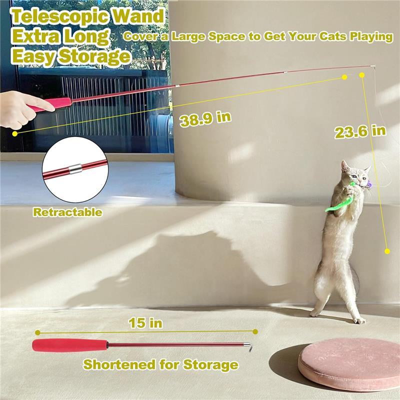 Interactive Feather Cat Toys Refills for Indoor Cats with 2 Cat Wands, 9 Feather Worms, and 2 Extra Strings