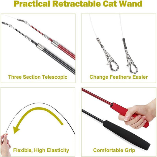 Interactive Feather Cat Toys Refills for Indoor Cats with 2 Cat Wands, 9 Feather Worms, and 2 Extra Strings